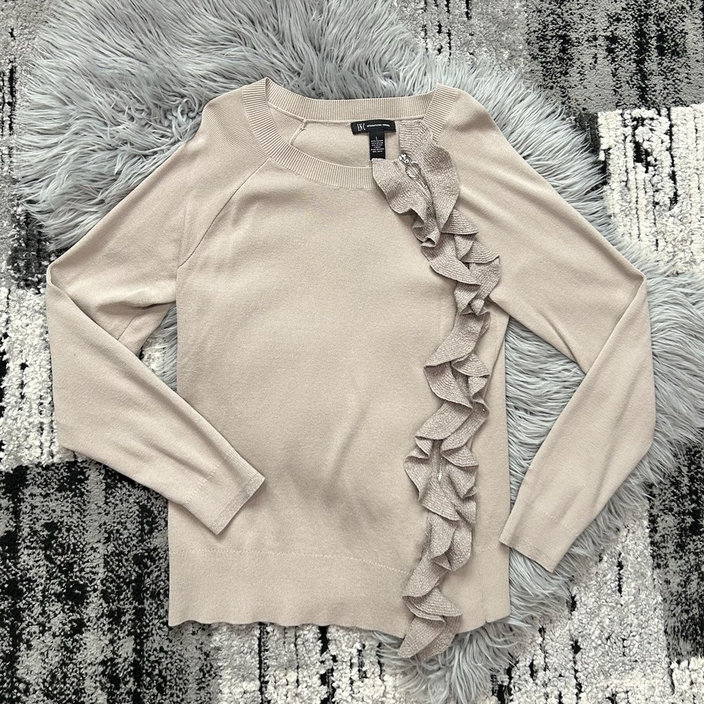 Inc International Concepts Women's Beige Metallic Ruffle Sweater‎ Size Large $70
